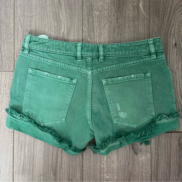 SER.O.YA Lex Shorts Green Denim Distressed Mid Rise Size 26 - Picture 4 of 4